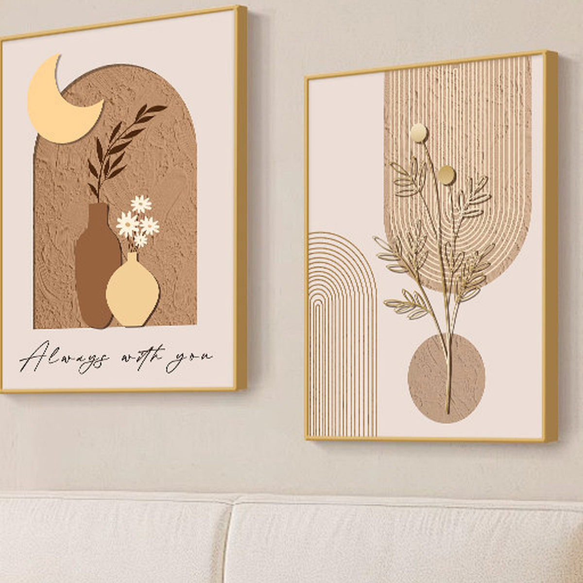 Cream-Tone Abstract Bedroom Wall Art — close-up view