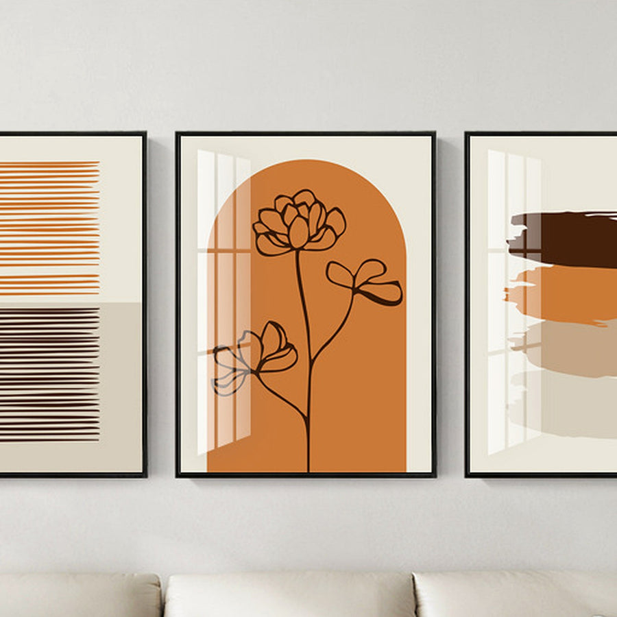 Warm Orange Abstract Line Wall Art — close-up view
