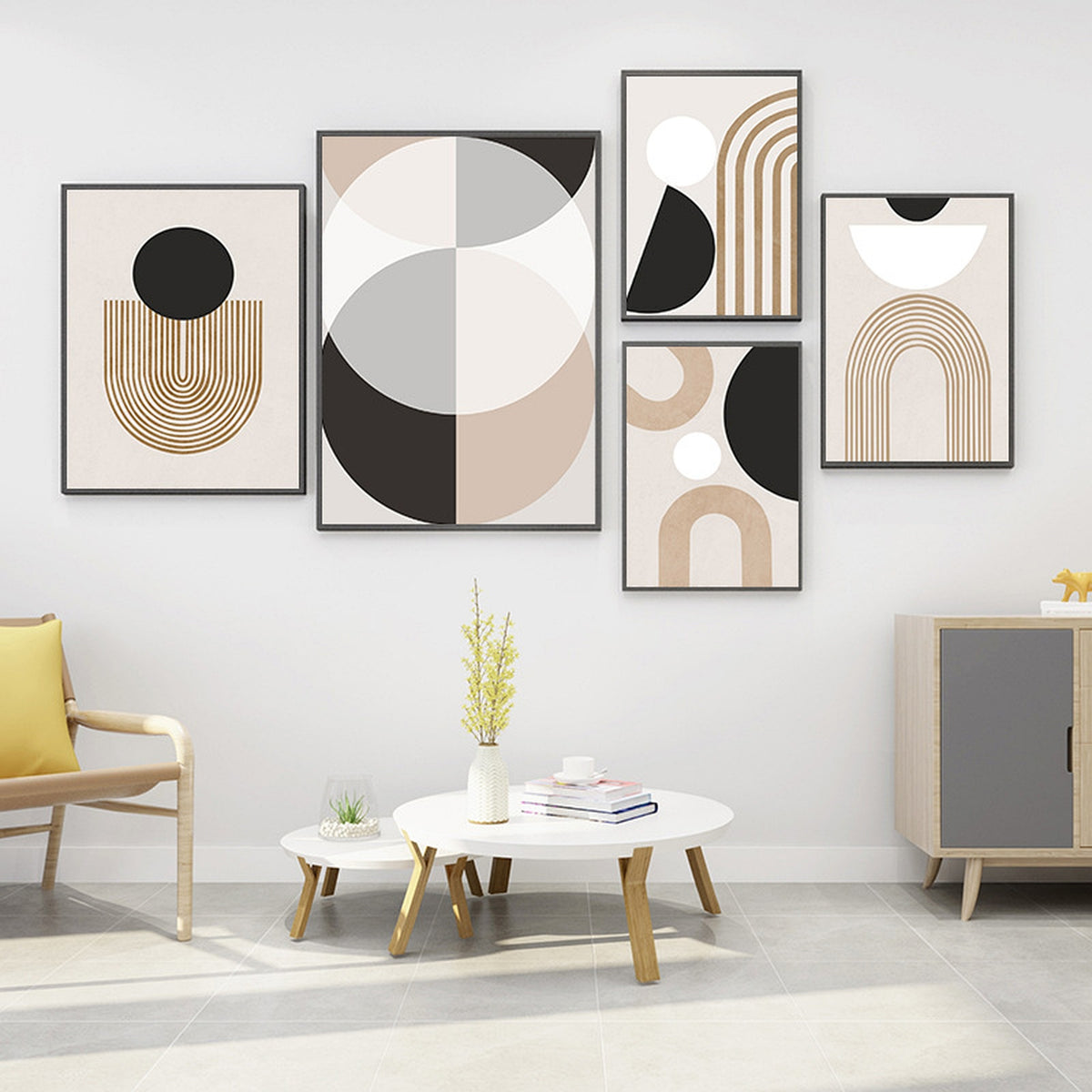 Nordic Cream Geometric Line Art Set — main view