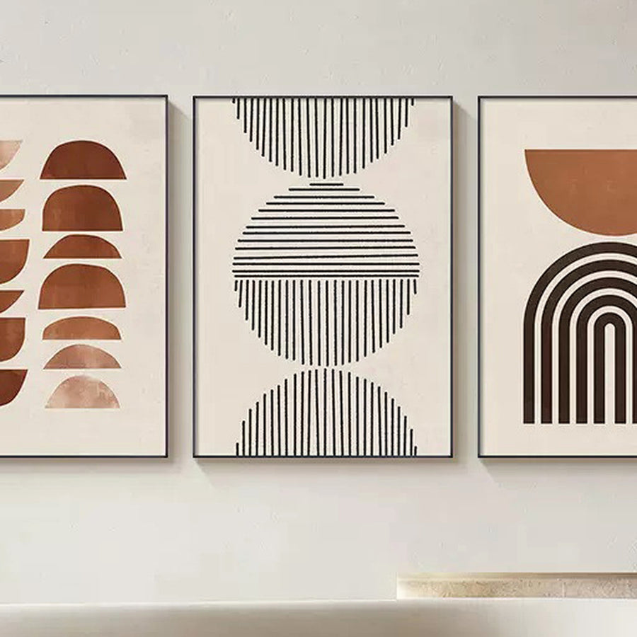 Neutral Three-Piece Geometric Wall Art Set — close-up view
