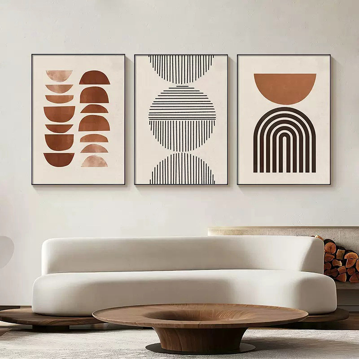 Neutral Three-Piece Geometric Wall Art Set — lifestyle view